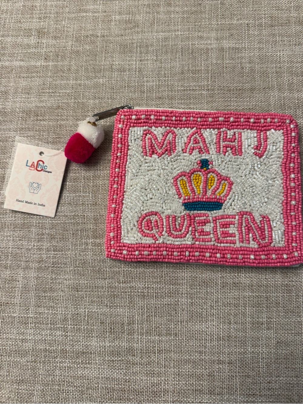 LA Chic Mahj Queen Beaded Zip Pouch NWT